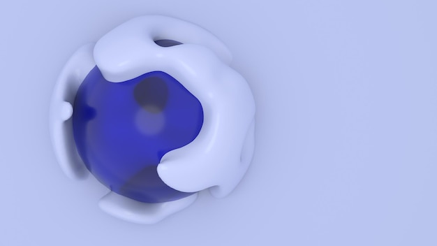 Foto ilustración 3d de una esfera blanca con una pequeña esfera de luz azul sobre un fondo blanco esfera cibernética