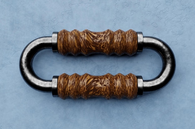 Ilustración 3d de un eslabón de cadena de metal con elementos de madera Forma ovalada alargada