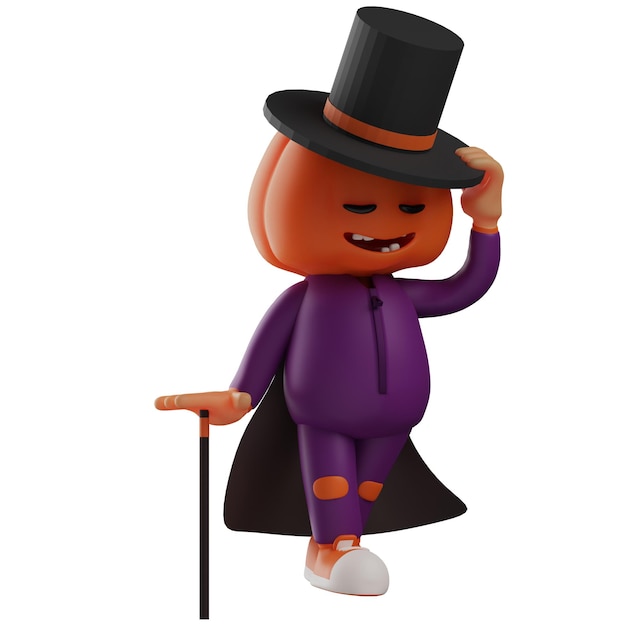 Foto ilustración 3d espantapájaros carismático de halloween de dibujos animados en 3d como un estilo mago con túnica negra