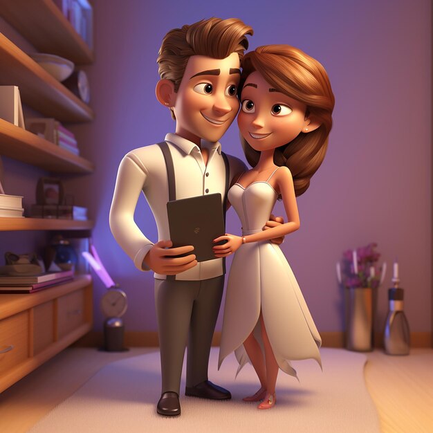 Foto ilustración 3d de estilo caricaturesco de pareja