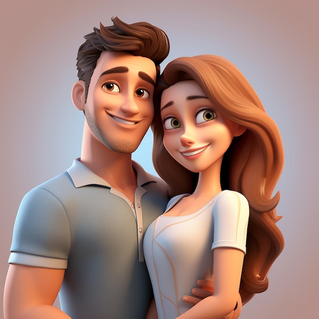 Ilustración 3D de estilo caricaturesco de pareja