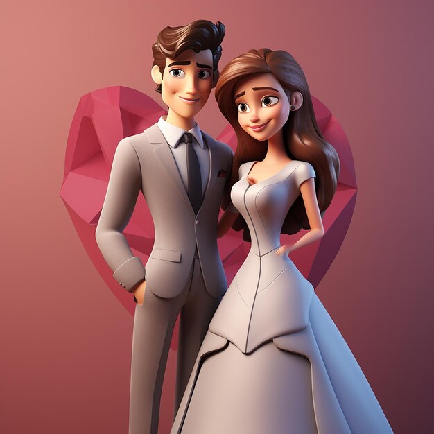 Ilustración 3D de estilo caricaturesco de pareja