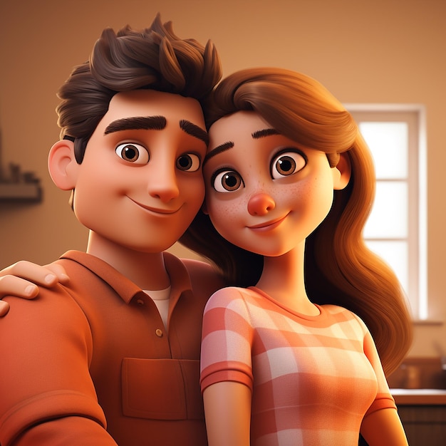 Ilustración 3D de estilo caricaturesco de pareja