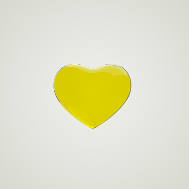 Ilustración 3D de estilo minimalista de corazón de cristal amarillo como símbolo de amor aislado sobre fondo blanco.