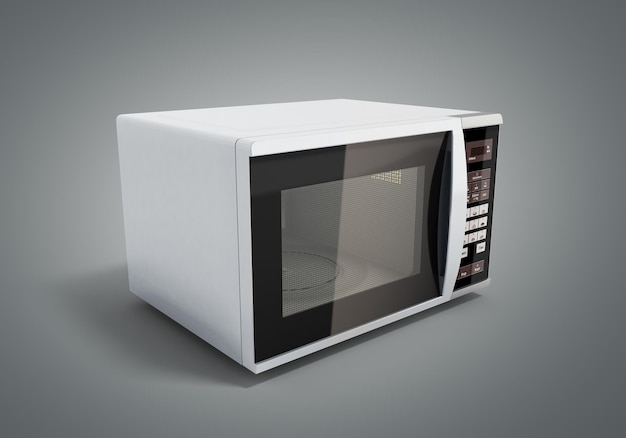 Ilustración en 3D de una estufa de microondas sobre un fondo gris