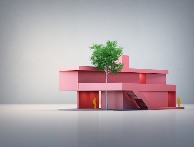 Ilustración 3d del exterior del edificio residencial.