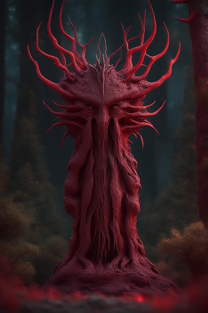 Foto ilustración 3d fantasía druida corrupta con fondo bosque de cristal rojo ilustración de horror