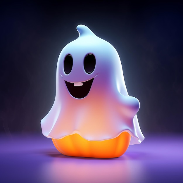 Ilustración 3D de un fantasma brillante sobre un fondo morado