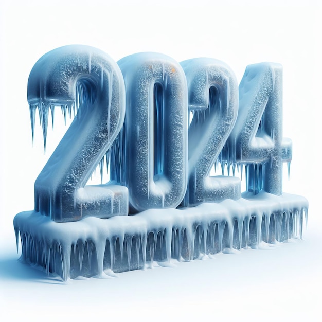 Ilustración en 3D de la fecha del año nuevo 2024 Ilustración 3D para tarjetas de Navidad y Año Nuevo