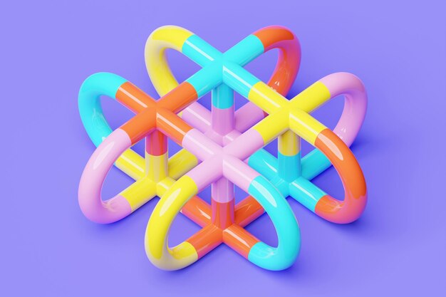 Ilustración 3D figura geométrica colorida sobre un fondo púrpura Forma fantástica Formas geométricas simples