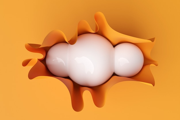 Ilustración 3D de una figura geométrica volumétrica blanca en un hermoso papel amarillo volumétrico sobre un fondo aislado.