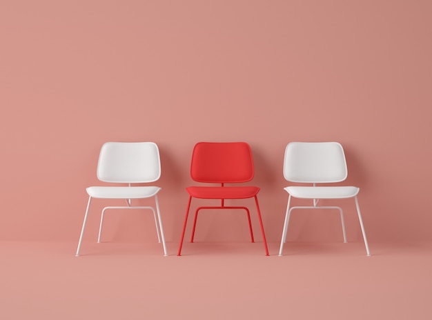 Ilustración 3D Fila de sillas con una de diferente color.
