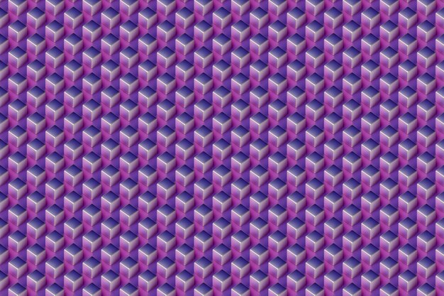 Ilustración 3d de filas de cuadrados púrpuras Conjunto de cubos en la trama de fondo monocromo