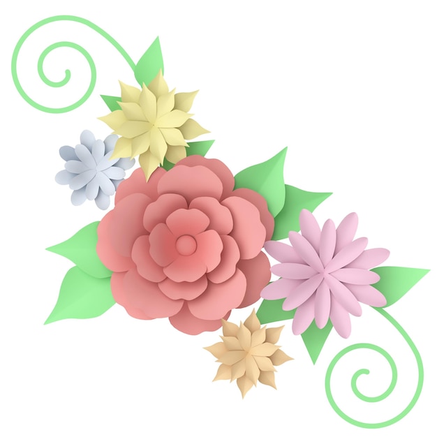 Ilustración en 3D de una flor de papel