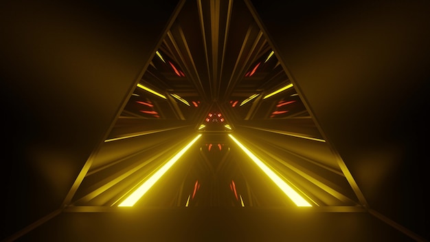 Ilustración 3d de fondo abstracto 4K UHD de túnel futurista simétrico en estilo iluminado con luces rojas y amarillas