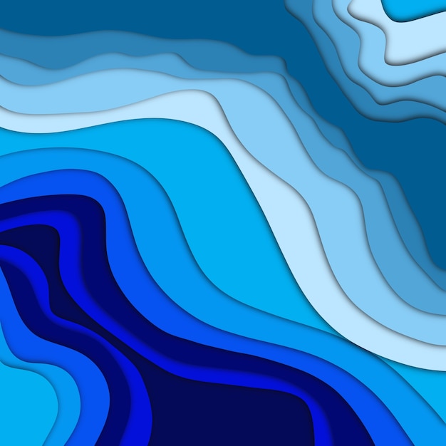 Ilustración 3D Fondo abstracto de efecto de corte de papel azul océano