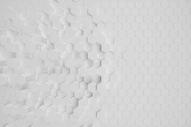 Ilustración 3D fondo abstracto hexagonal geométrico blanco. patrón hexagonal de superficie, panal hexagonal.