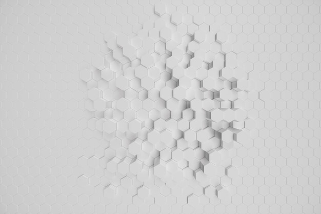 Ilustración 3D fondo abstracto hexagonal geométrico blanco. patrón hexagonal de superficie, panal hexagonal.