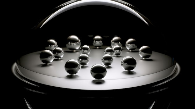 Foto ilustración 3d de fondo abstracto con luces bokeh y bolas de vidrio