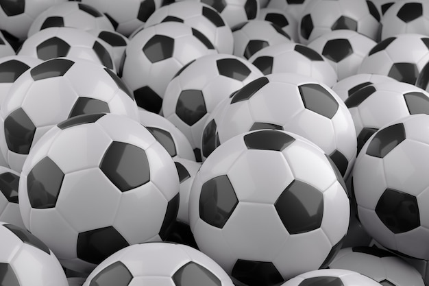 Ilustración 3d de fondo de balones de fútbol en blanco y negro