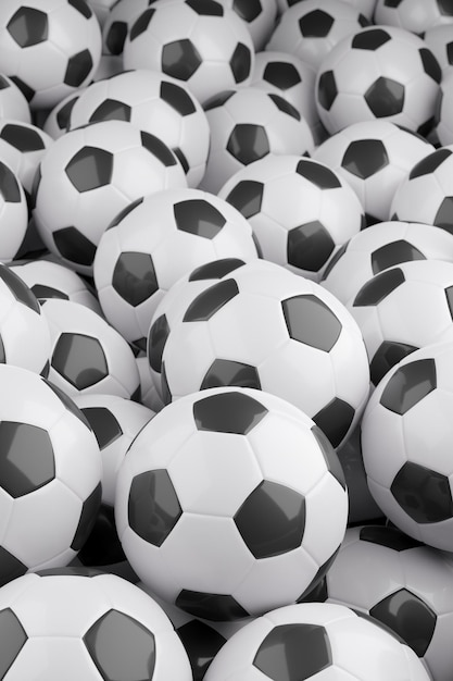 Foto ilustración 3d de fondo de balones de fútbol en blanco y negro