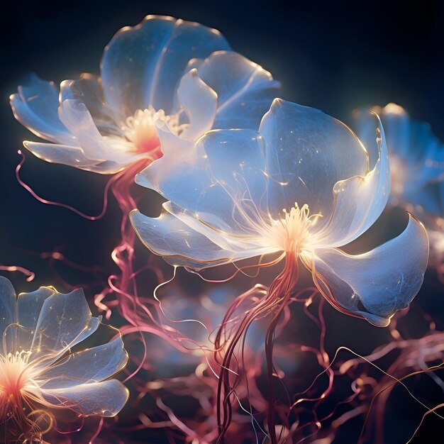 Foto ilustración 3d de un fondo floral con efectos de luz borrosa