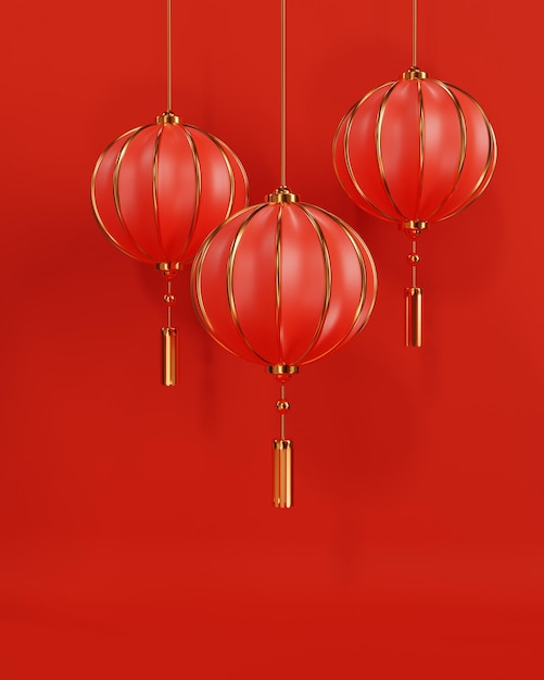 Ilustración 3D de fondo de linterna china