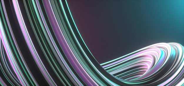 Ilustración 3d de fondo de pantalla abstracto con bucle hecho de líneas rayadas brillantes sobre fondo oscuro