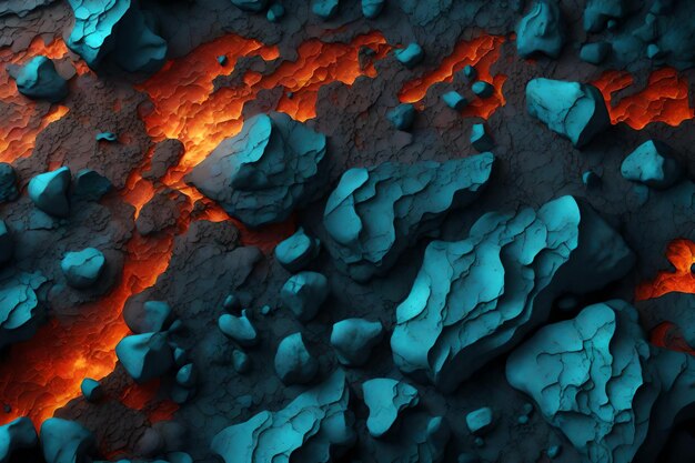 Foto ilustración en 3d del fondo de la piedra de lava abstracta azul