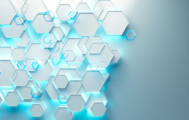 Ilustración 3d de fondo tecnológico y científico brillante blanco