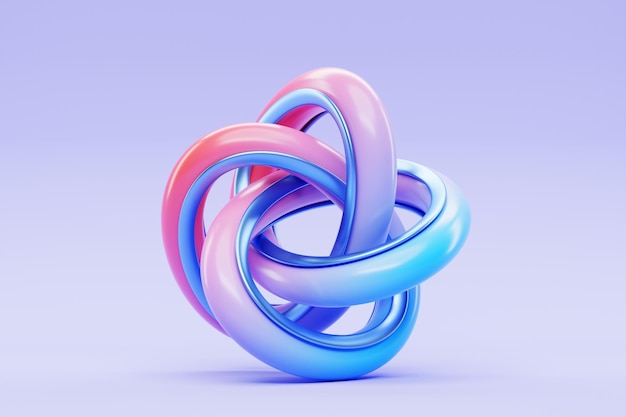 Ilustración 3D de forma abstracta contra un fondo rosa y azul Renderización 3D de formas lisas