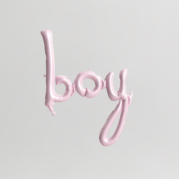 Foto ilustración 3d en forma de palabra de niño de globos de rosa pastel tipo 2 aislados sobre fondo blanco