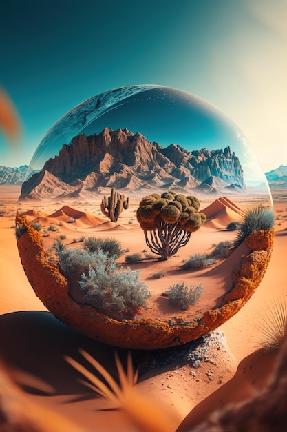 Foto ilustración 3d forma redonda del desierto con montaña de arena