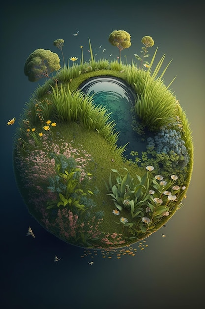Ilustración 3d forma redonda de hierba y selva