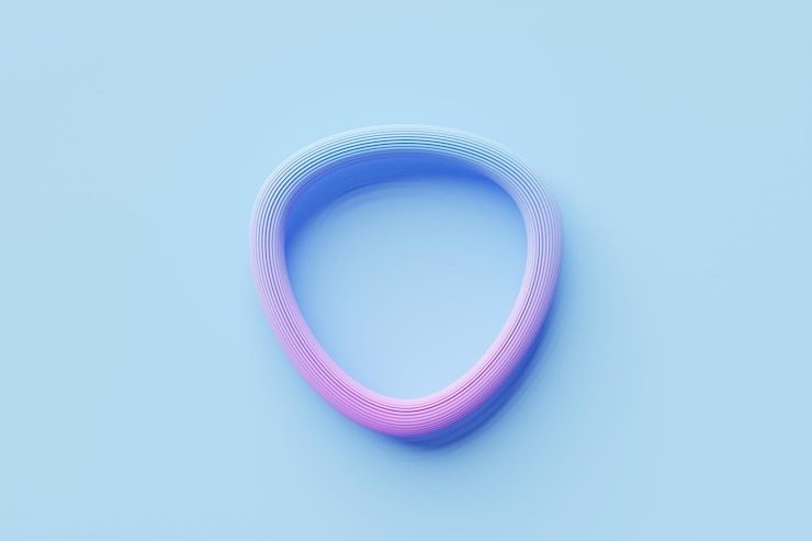 Foto ilustración 3d de una forma de triángulo redondeado rosa y azul ilustración 3d de ilusión de neón formas abstractas isométricas