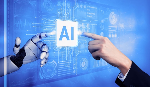 Ilustración 3D del futuro robot de inteligencia artificial y cyborg