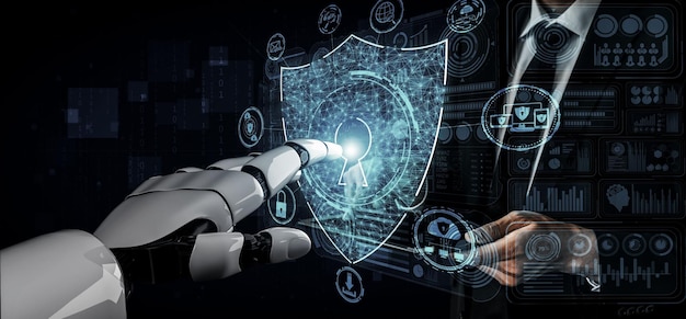 Ilustración 3D del futuro robot de inteligencia artificial y cyborg