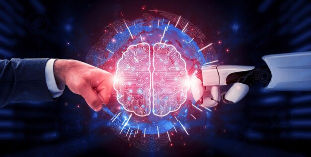 Ilustración 3D del futuro robot de inteligencia artificial y cyborg