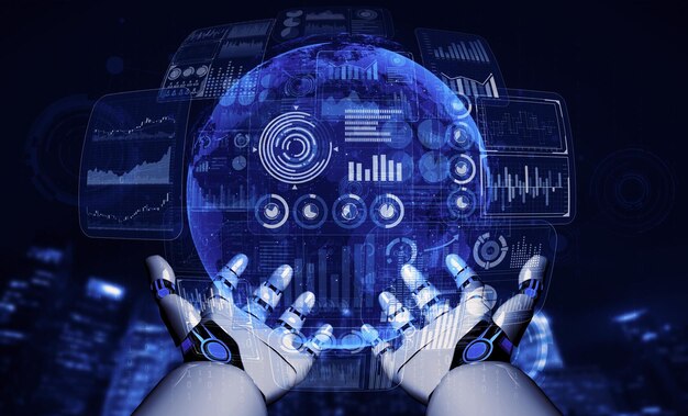 Ilustración 3D del futuro robot de inteligencia artificial y cyborg
