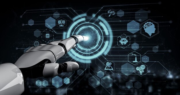 Ilustración 3D del futuro robot de inteligencia artificial y cyborg