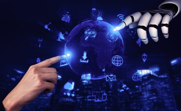 Ilustración 3D del futuro robot de inteligencia artificial y cyborg