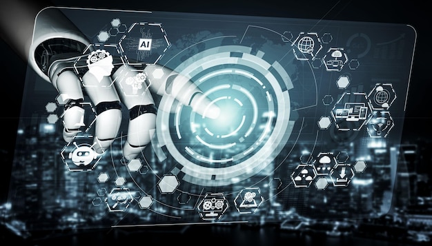 Ilustración 3D del futuro robot de inteligencia artificial y cyborg