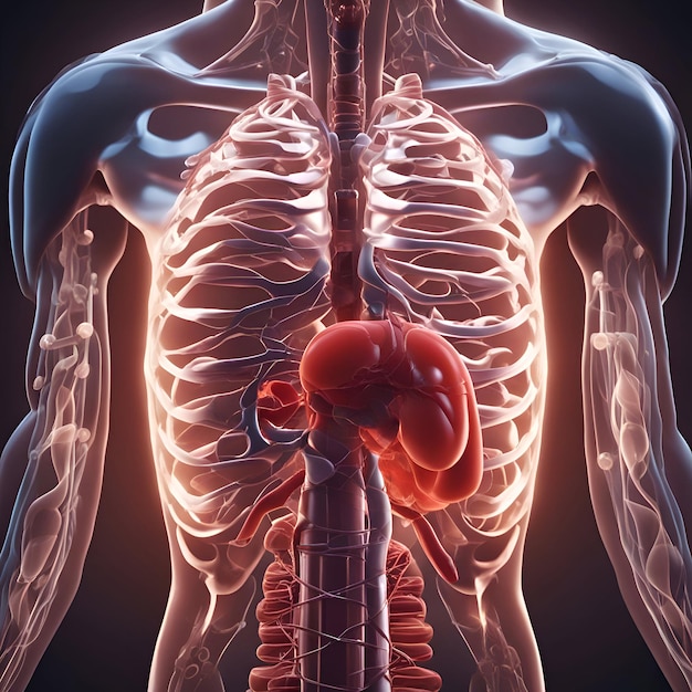 Foto ilustración 3d de los ganglios linfáticos de los órganos humanos