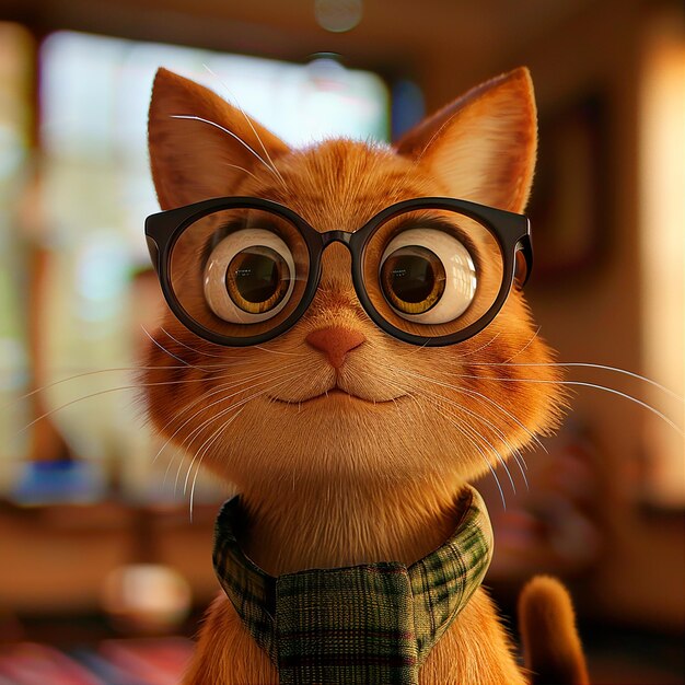Ilustración 3D de un gato con gafas