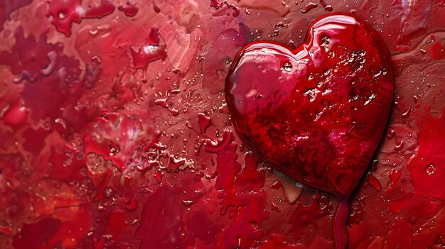 Foto ilustración 3d de una gelatina roja en forma de corazón colocada en una superficie sangrienta el corazón está goteando sangre