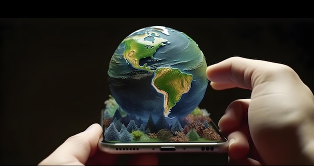 Ilustración 3d del globo terráqueo en un dispositivo de teléfono inteligente