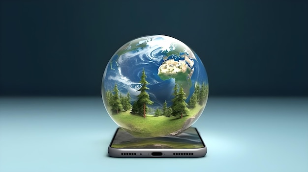 Ilustración 3d del globo terráqueo en un dispositivo de teléfono inteligente