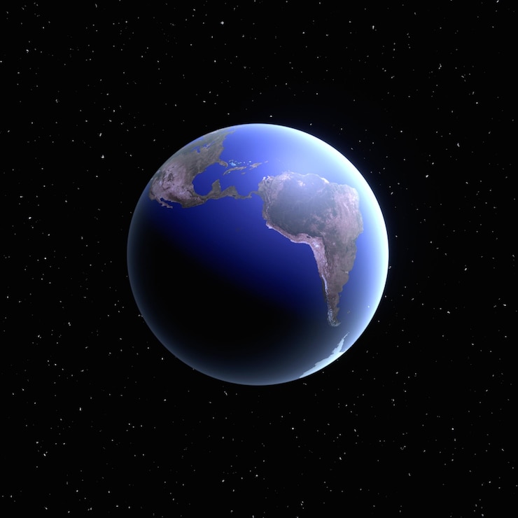 Foto ilustración 3d del globo terráqueo sobre fondo negro estrellado