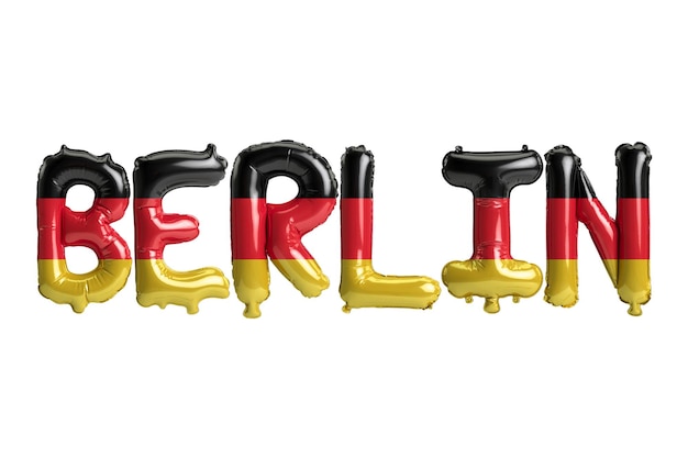 Ilustración 3d de globos capitales de Berlín con color de banderas de Alemania aislado en blanco
