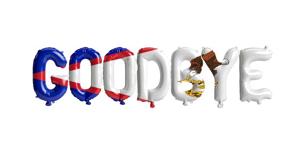 Ilustración 3d de globos de despedida con bandera de samoa americana aislada sobre fondo blanco